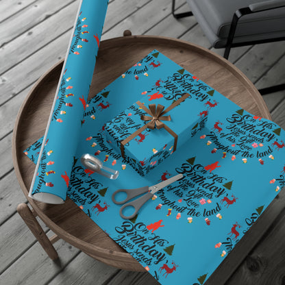 Christmas Gift Wrap Papers-On Jesus Birthday-Turquoise