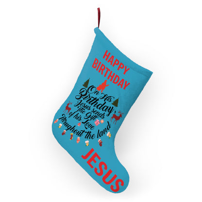 Christmas Stocking-On Jesus Birthday-Turquoise