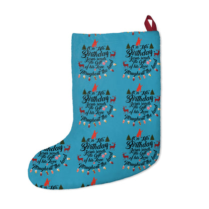 Christmas Stocking-On Jesus Birthday-Turquoise