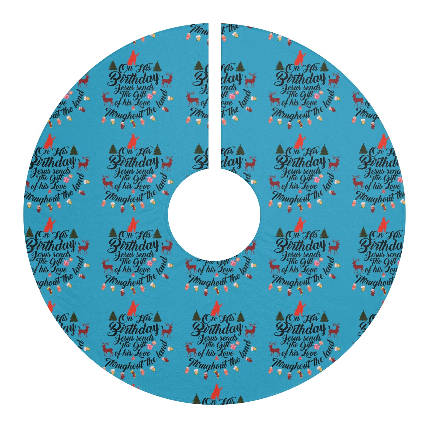 Christmas Tree Skirts-On Jesus Birthday-Turquoise