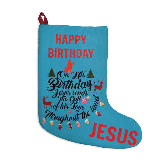 Christmas Stocking-On Jesus Birthday-Turquoise