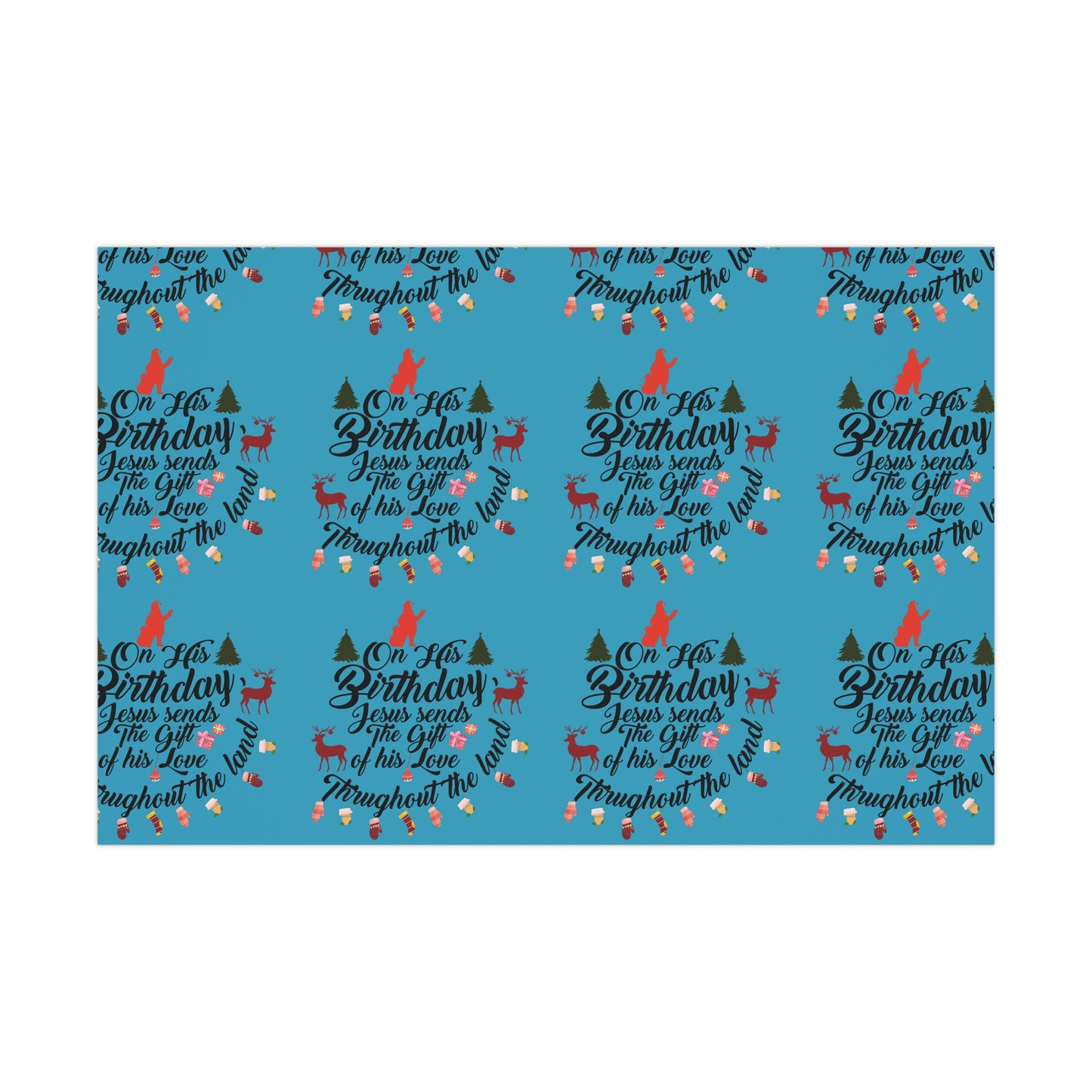 Christmas Gift Wrap Papers-On Jesus Birthday-Turquoise