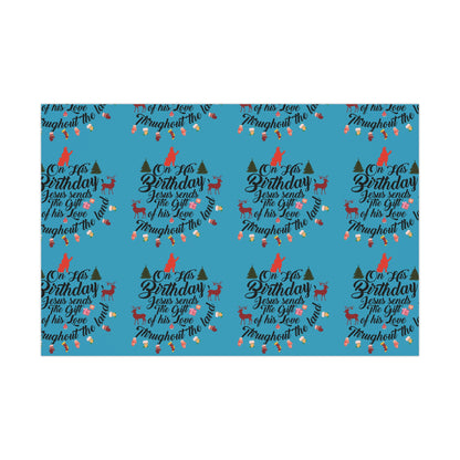 Christmas Gift Wrap Papers-On Jesus Birthday-Turquoise