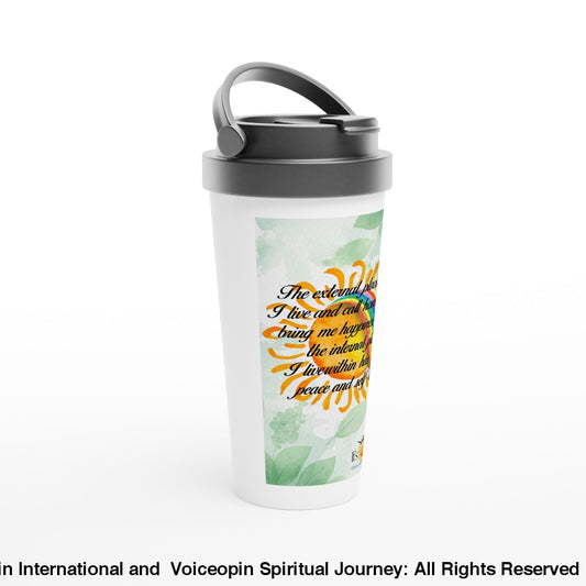 Happiness From Within White 15Oz Stainless Steel Travel Mug Print Material