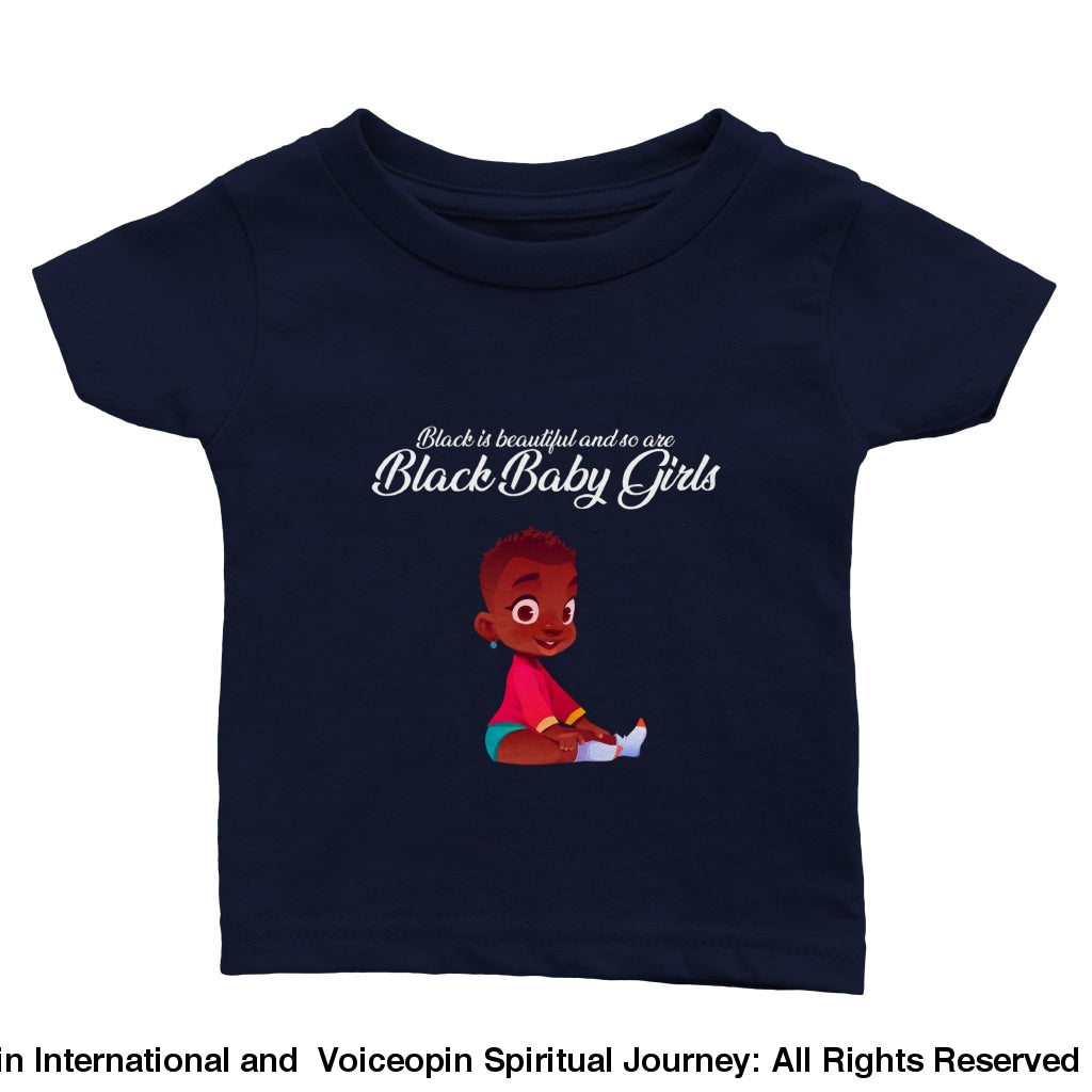 I Am A Beautiful Black Baby Girl Classic Crewneck T-Shirt Navy / 6M Print Material