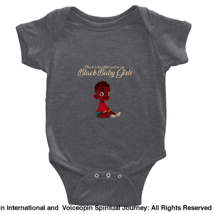 I Am A Beautiful Black Baby Girl Classic Short Sleeve Bodysuit Heather Gray / 6M Print Material