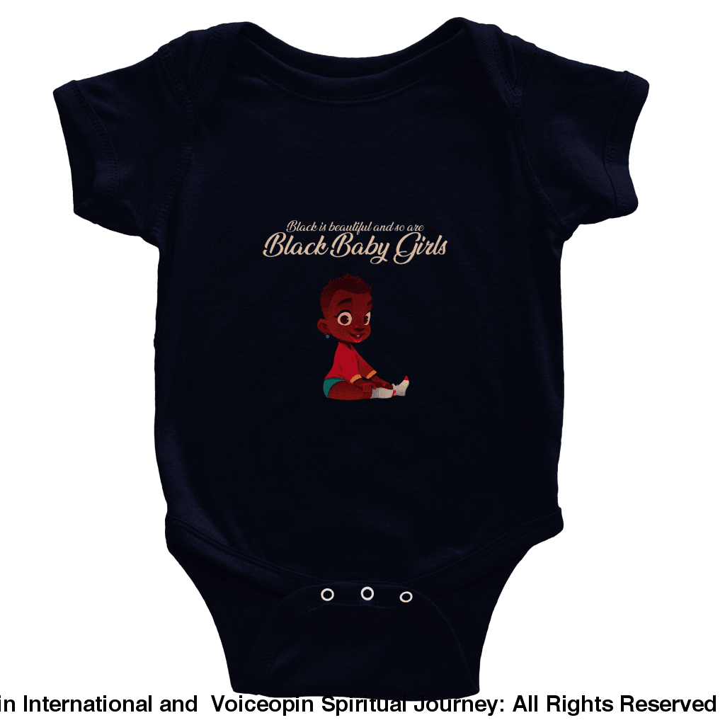 I Am A Beautiful Black Baby Girl Classic Short Sleeve Bodysuit Navy / 6M Print Material