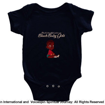 I Am A Beautiful Black Baby Girl Classic Short Sleeve Bodysuit Navy / 6M Print Material