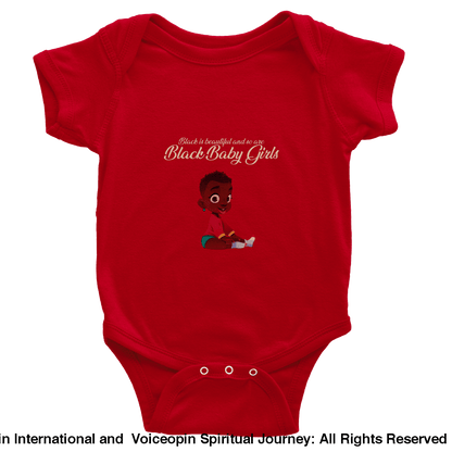 I Am A Beautiful Black Baby Girl Classic Short Sleeve Bodysuit Red / 6M Print Material