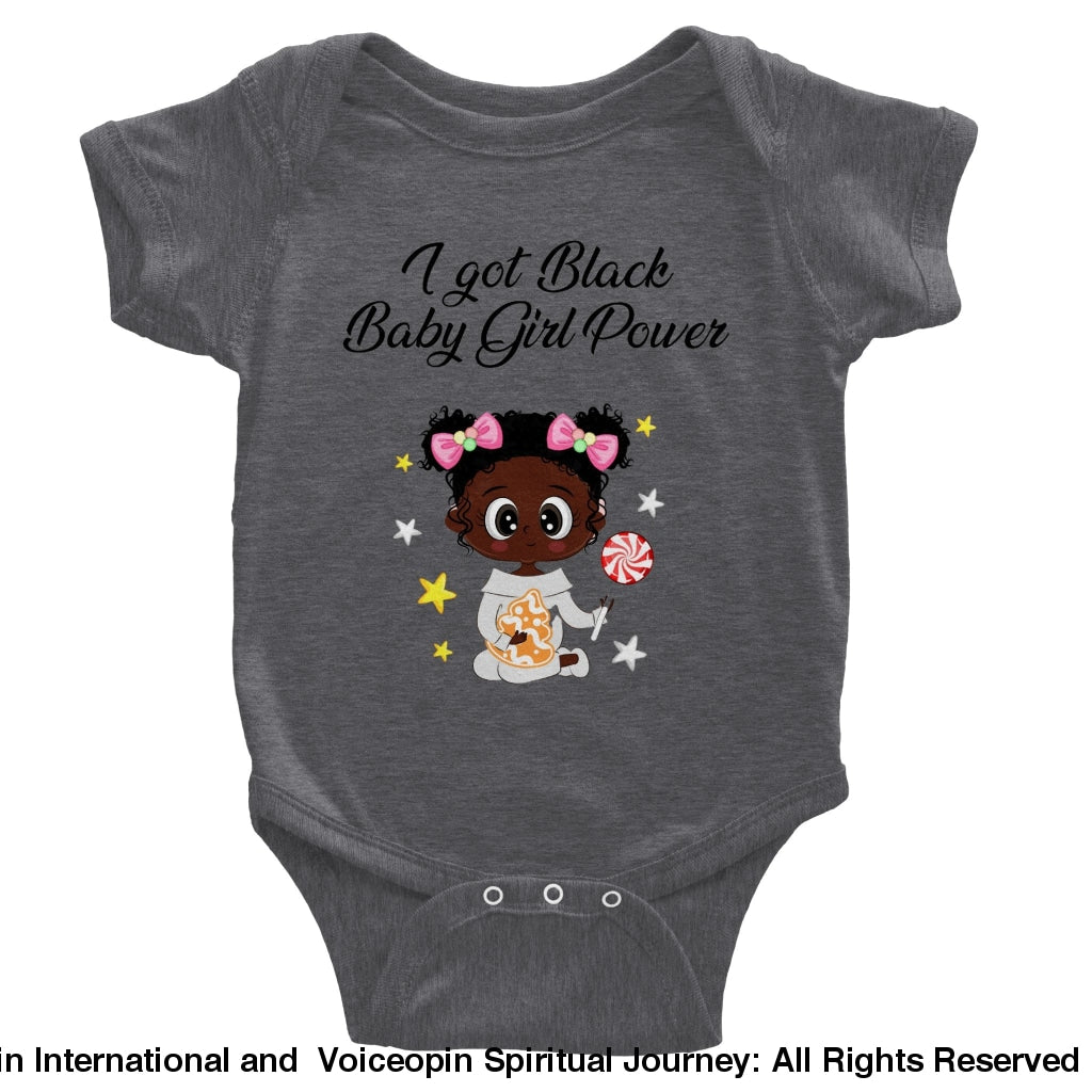 I Got Black Baby Girl Power Classic Short Sleeve Bodysuit Heather Gray / 6M Print Material