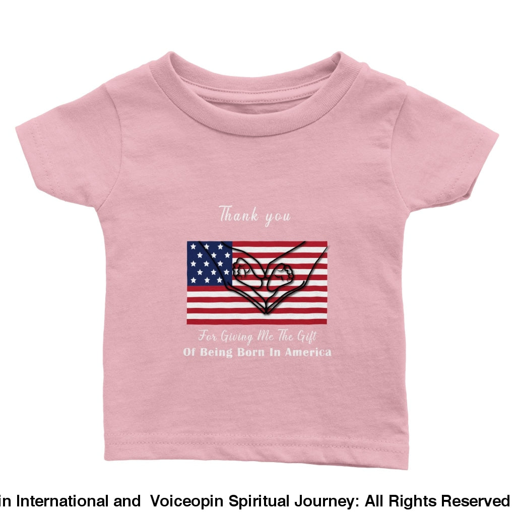 I Love America Baby Crewneck T-Shirt Pink / 6M Print Material