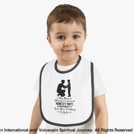 My Son Honesty Pays Baby Contrast Trim Jersey Bib White/Black / One Size Kids Clothes