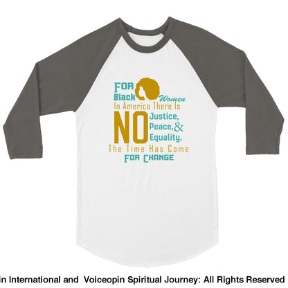 No Jpe For Black Women Unisex 3/4 Sleeve Raglan T-Shirt Print Material