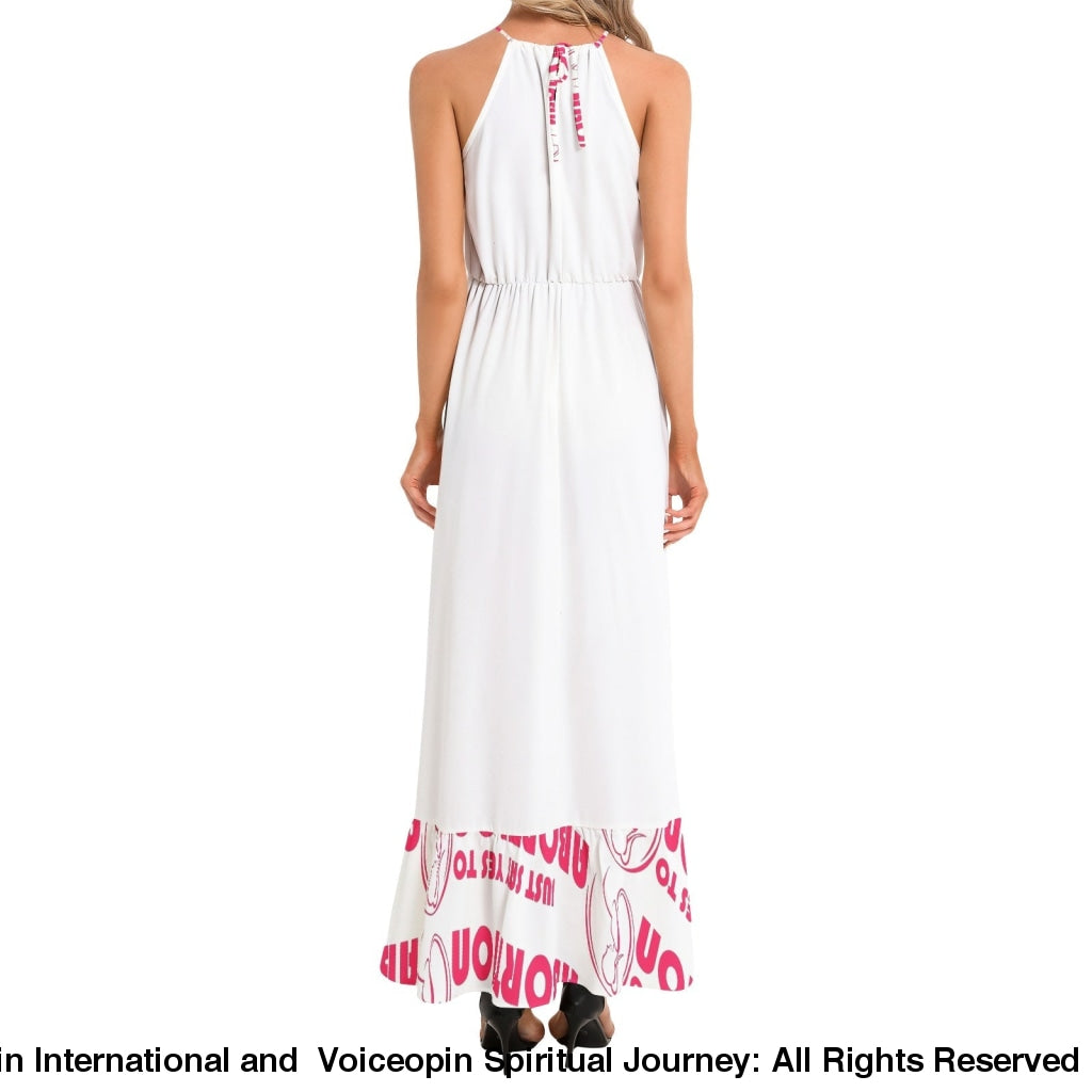 Just Say Yes To Abortions Ruffle Hem Halter Neck Maxi Dress