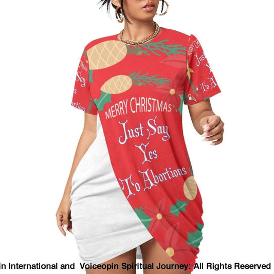Stacked Hem Dress-Merry Xmas Just Say Yes To Abortion 2Xl / White