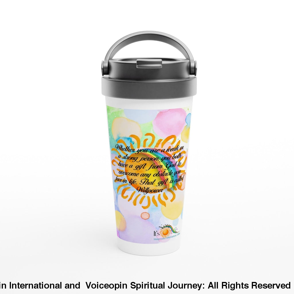 Willpower-Gods Gift White 15Oz Stainless Steel Travel Mug Print Material